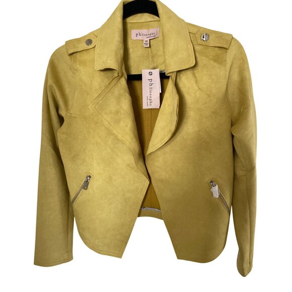 Philosophy Jackets & Blazers - Women's L Mustard Yellow Philosophy Open Front Faux Suede Moto Jacket XS NWT